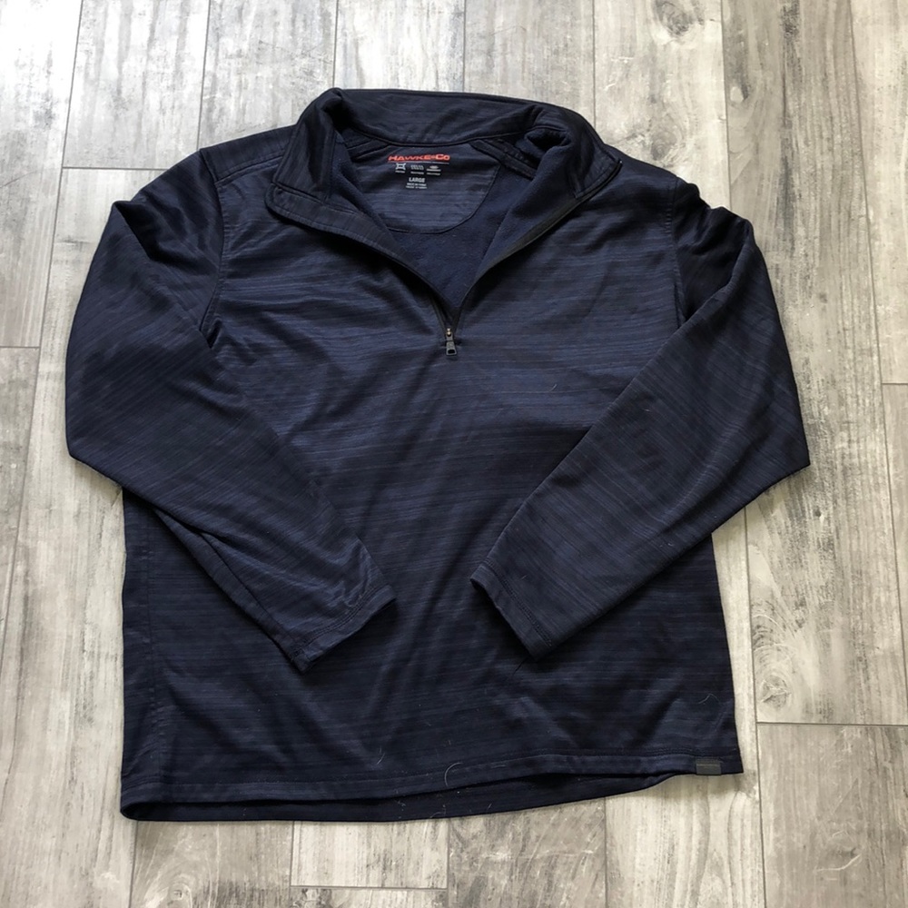HAWKE & CO navy stripe quarter zip sweater